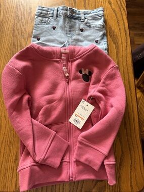 Disney Pink Minnie Mouse Zip Hoodie & Light Denim Jeans Matching Set